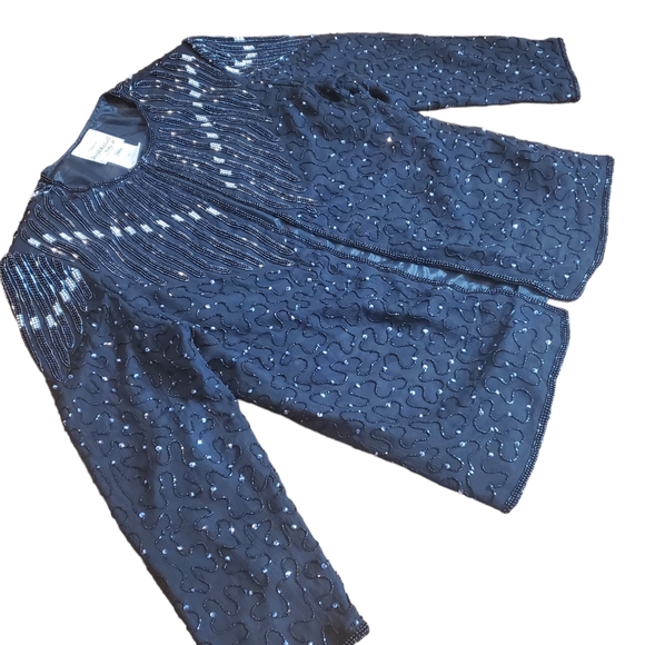 Vintage Joseph Ribkoff Gala Black Sequent Beaded Evening Jacket 100% Silk - Picture 3 of 14